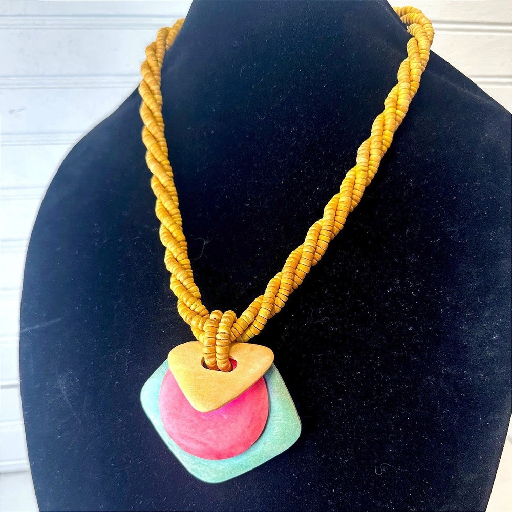 Vintage Boho Wooden Necklace Chunky Colorful Beaded 70s 80s‎ Statement Jewelry